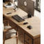 Bureau rectangulaire à 3 tiroirs en noyer clair + bois massif noir + fer-109600669