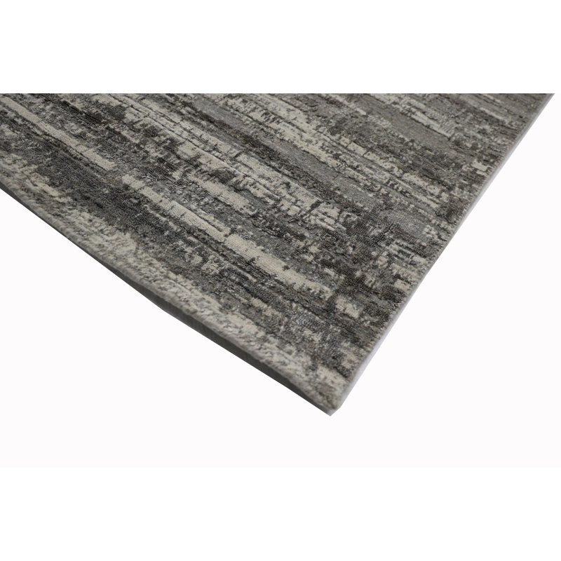 Abstract Area Rug in Ivory/Charcoal, Rectangle 10' x 14'