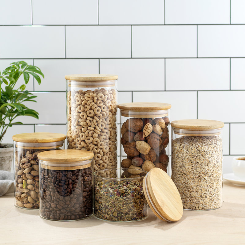 Set of 6 Glass Food Storage Jars with Bamboo Lids