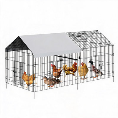 Grand poulailler en métal 218 cm L x 102 cm l x 102 cm H, enclos extérieur avec bâche imperméable, cage portative pour volailles, lapins et canards, idéal pour la ferme en plein air.