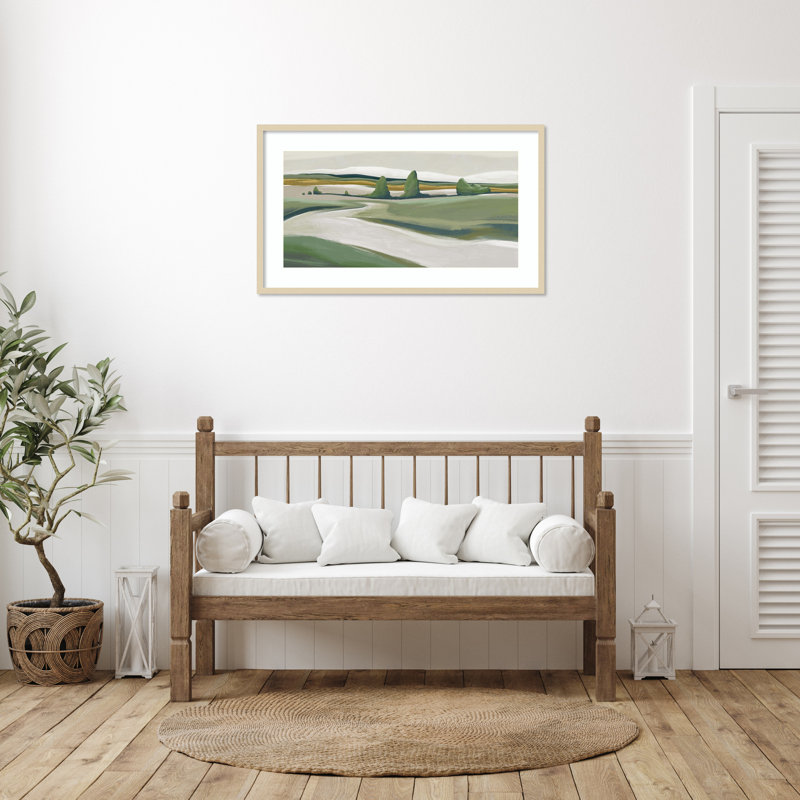 «Peaceful Green Landscape» par Jacob q, impression sur bois encadrée, H 24 po x l 41 po