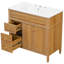 Meuble-lavabo de 36 po avec lavabo, meuble-lavabo en bois avec tiroir rabattable, 3 tiroirs, 2 portes à fermeture en douceur, bois massif et panneau de fibres à densité moyenne, poignées en bois d'hévéa élégantes
