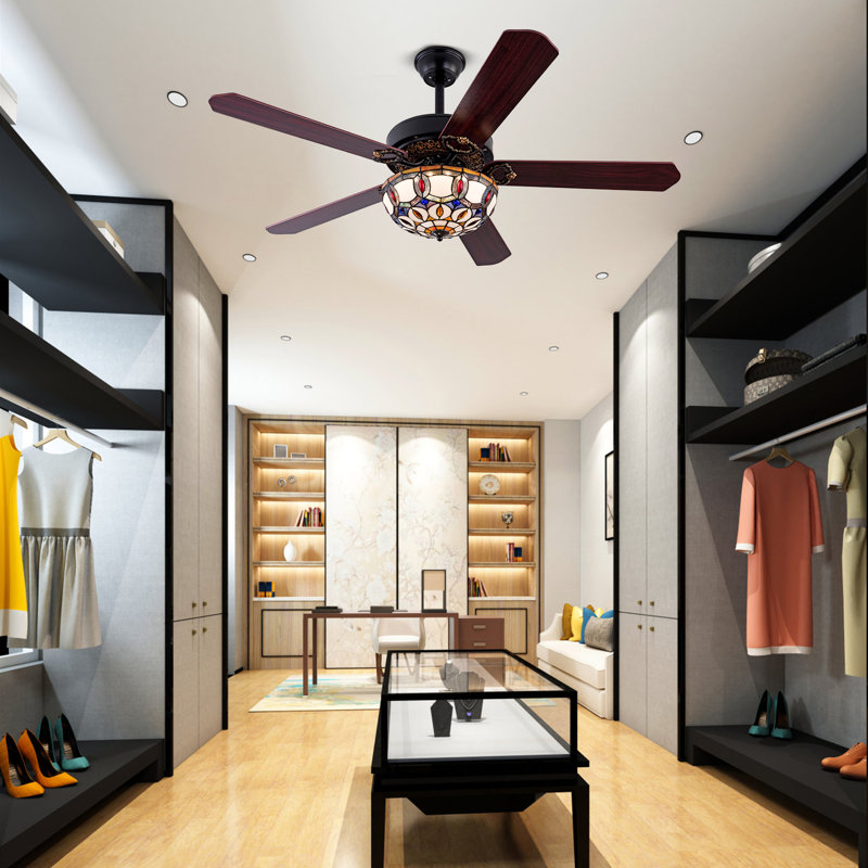Ventilateur de plafond réversible à pales en bois de style rétro Addalyn