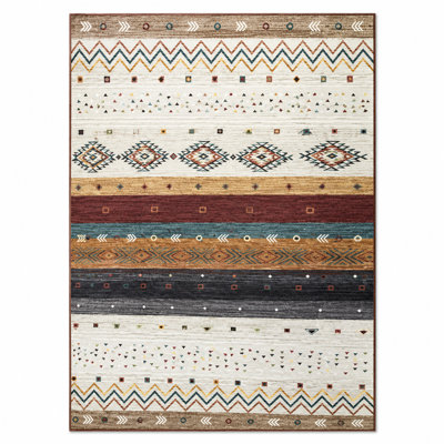 Tapis aztèque à motif marocain lavable à la machine Wymond avec envers antidérapant