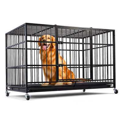  Cage pour chien robuste 48 po avec 4 roues verrouillables pour l'intérieur et l'extérieur, chenil XL pour grand chien, charge maximale 300 lb