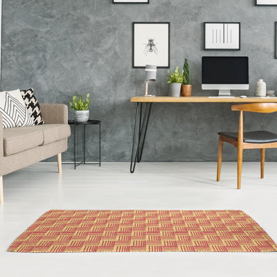 Tapis jaune/rouge clair rayures basketweave