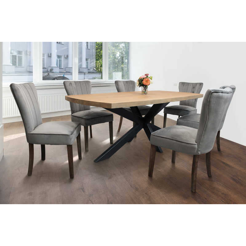 Logan 7-Piece Dining Table Set With Cleo Mink Side Chairs