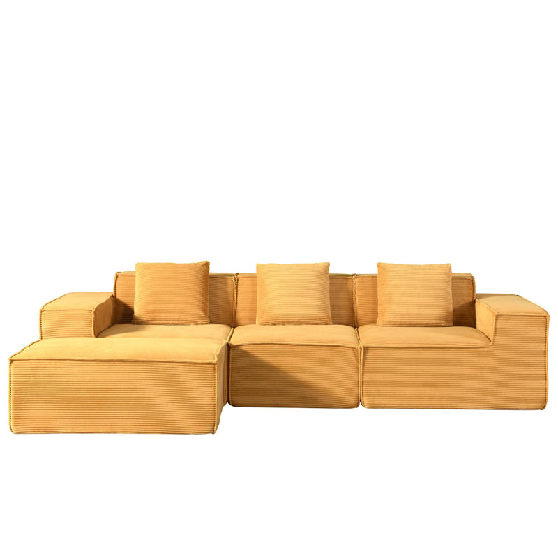 Canapé modulaire convertible en velours côtelé avec repose-pieds et coussins, Velours côtelé gingembre