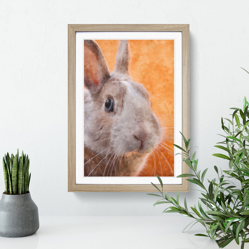 Bunny Rabbit in Colour - Picture Frame Graphic Art, Oak Framed, 36cm H x 27cm W x 2cm D