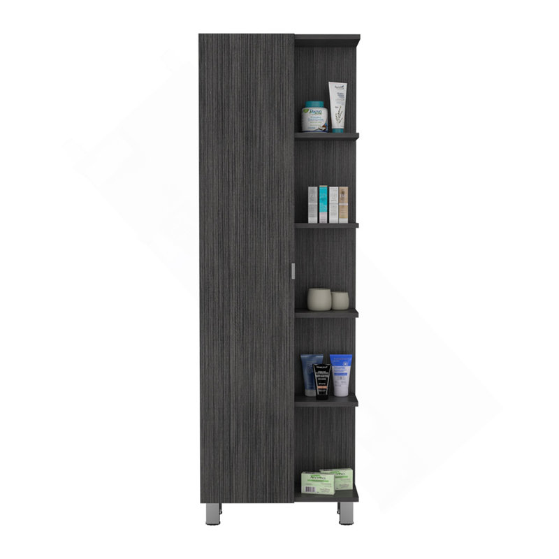 Armoire à linge miroir Urano, quatre tablettes intérieures, cinq tablettes extérieures, Gris