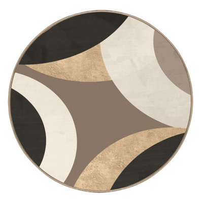 Soft Plush Ealey Art Deco Arc Area Rug in Gray – Beige Binding