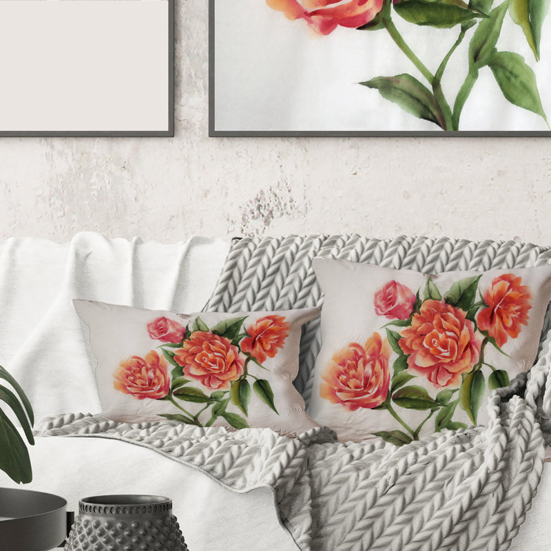 Roses orange orange - coussin traditionnel imprimé