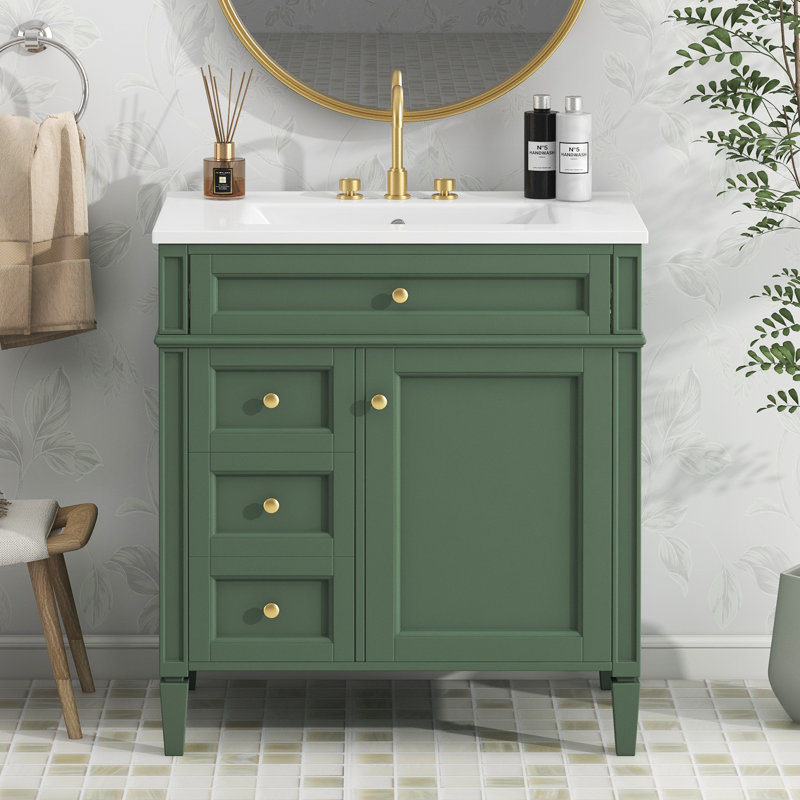 Meuble-lavabo de 30 po avec lavabo supérieur, meuble-lavabo moderne avec 2 tiroirs et tiroir escamotable, meuble-lavabo simple