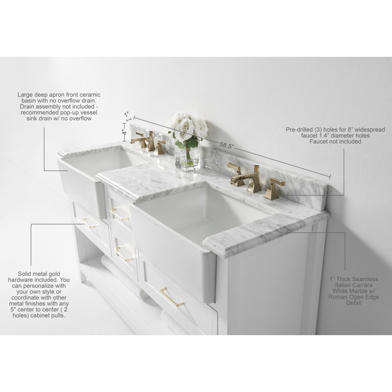 60'' W Double Vanity, White