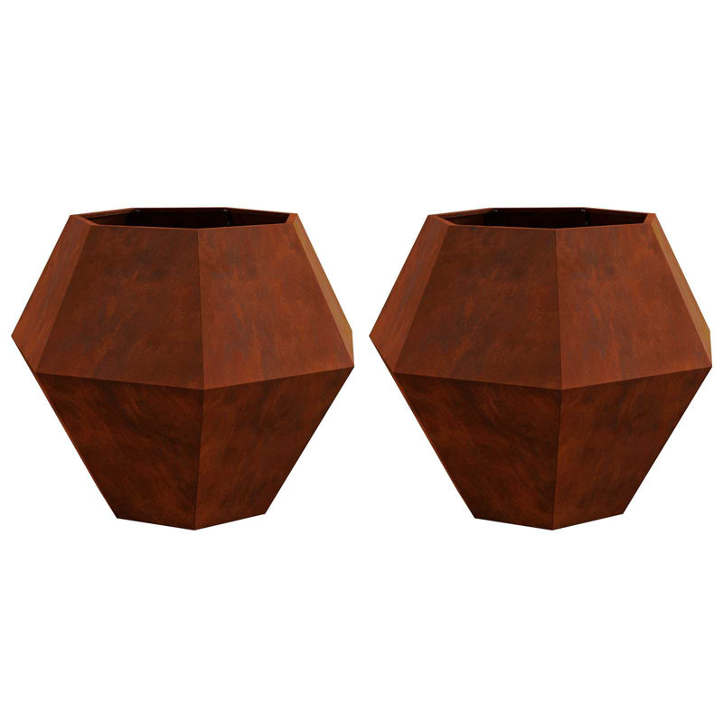  Planter 2 Pcs Rusty Weathering Steel, 80cm H x 100cm W x 100cm D