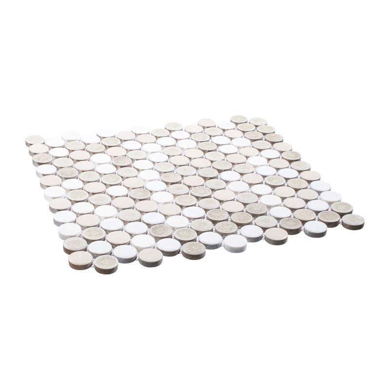 Carrelage de cuisine, de salle de bain, de douche, de mur et de sol en mosaïque de verre rond 1 po Polka, Rétro