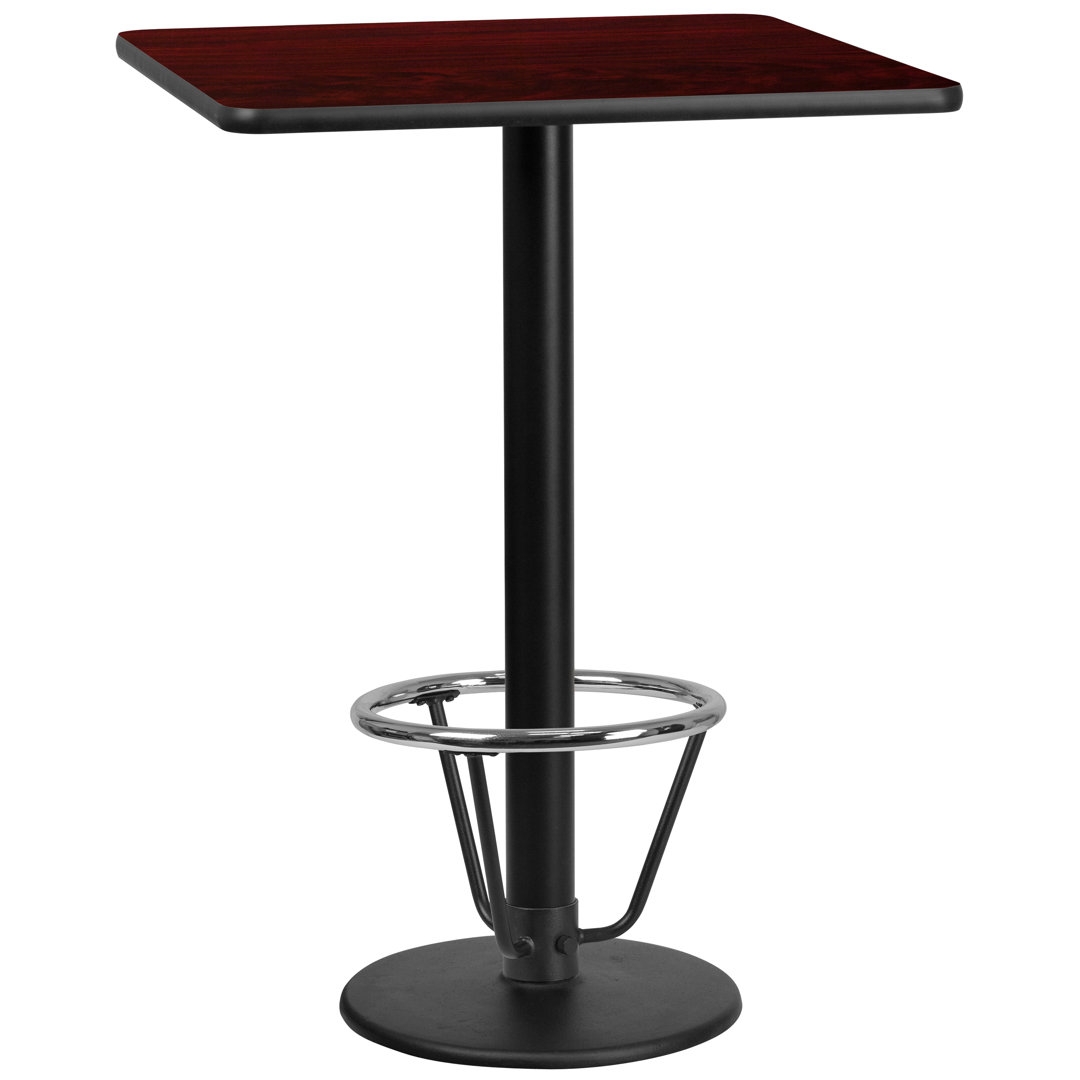 Basnight Rectangular Laminate Table Top with Round Bar Height Table Base and Foot Ring Latitude Run® Table Top