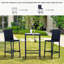 Ensemble de bar en rotin 3 pièces avec table en verre, 2 tabourets de bar pour l'extérieur, le patio, le jardin, la piscine, la cour