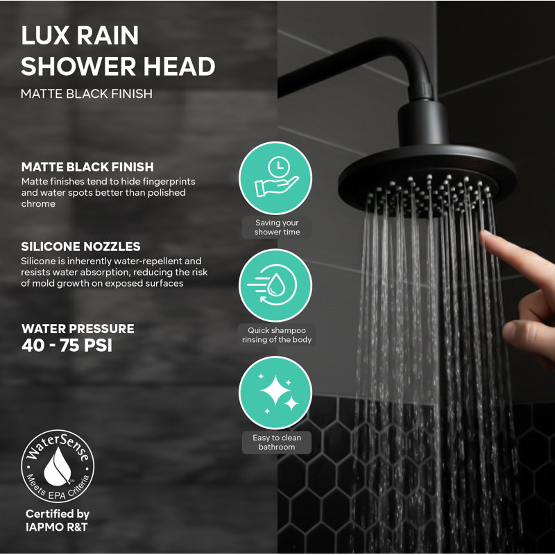 High Pressure Shower Head Rain Shower Head Chrome Platedsingle Function Showerhead,Easy Clean Face, Matte Black