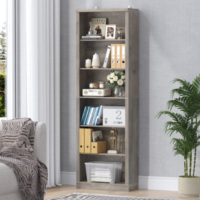 6-Tier Fixed Shelf Bookcase, 75" Tall Heavy-Duty Storage with Tip-Resistant Design