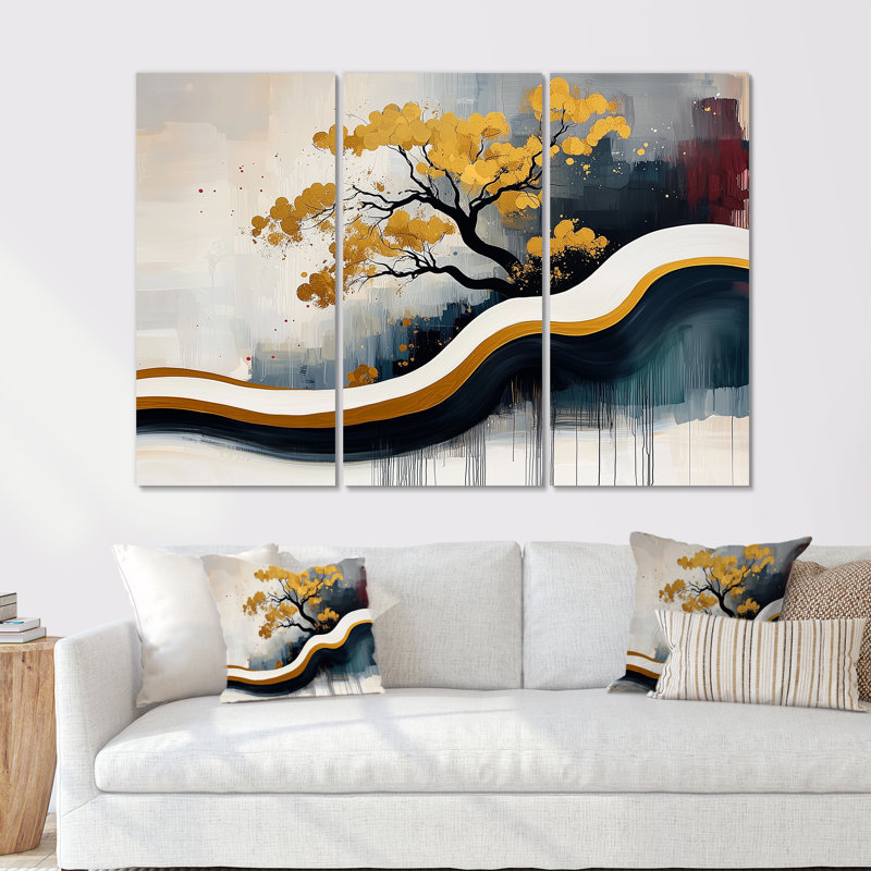 Abstrait Bonzai Roots and Reflections - Still Lifes, art mural - 3 panneaux, H 28 po x l 36 po, Toile tendue