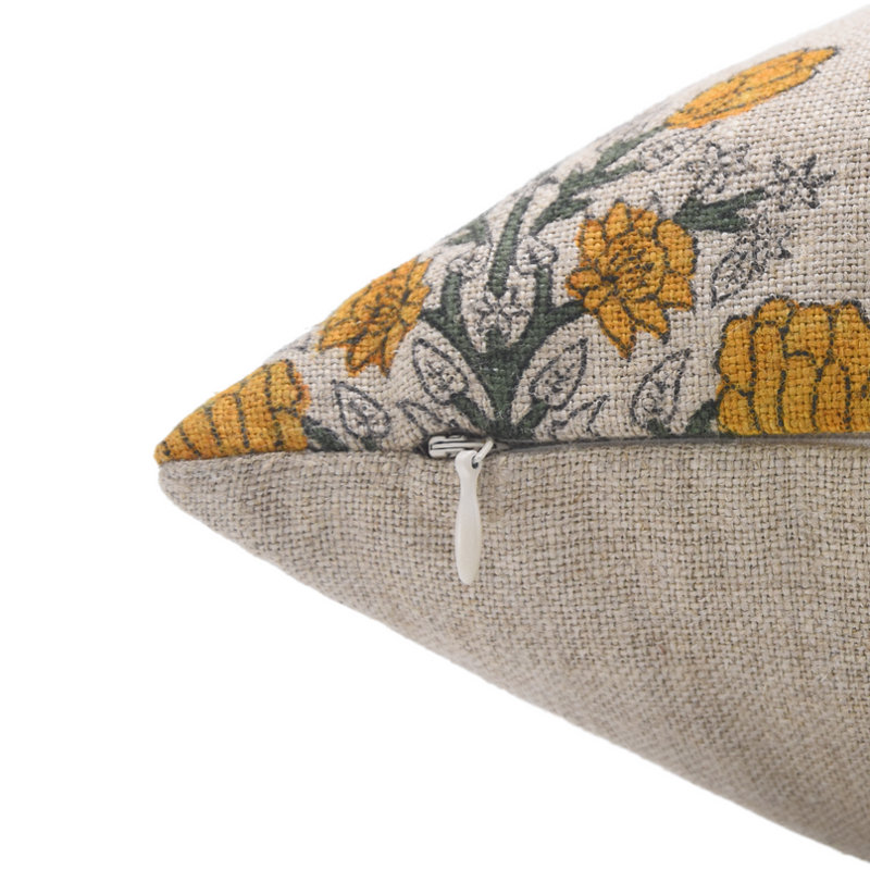Linen Pillow Cover, Rectangular, 14" x 20", Yellow Floral 3