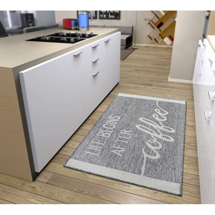 Life Begins After Coffee Grey/Brown/Blue Rug
