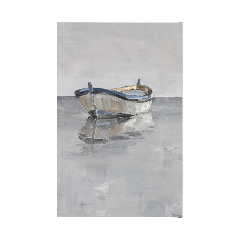 «Boat on the Horizon II» par Ethan Harper, toile texturée embelée à la main, H 70 po x l 45 po x P 3 po
