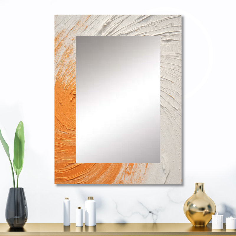 Spirale minimale orange et blanche - grand miroir en spirale, miroir mural décoratif orange, impression d'art en métal