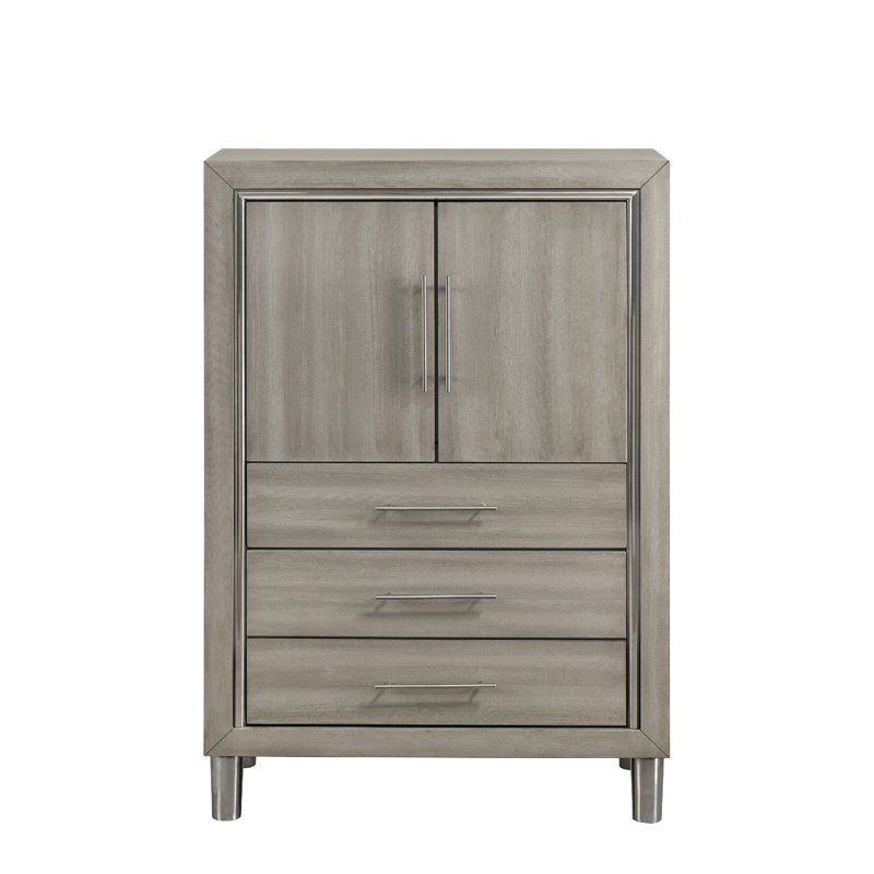 Commode haute Levy, armoire à DEL et 3 tiroirs avec range-chaussures, gris