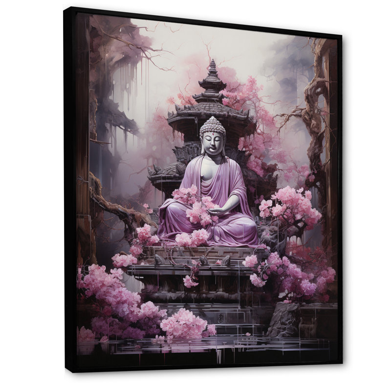 Berenika Pink Buddhism Buddhist Chant - impression, H 32 po x l 24 po x P 1 po, Cadre flottant noir