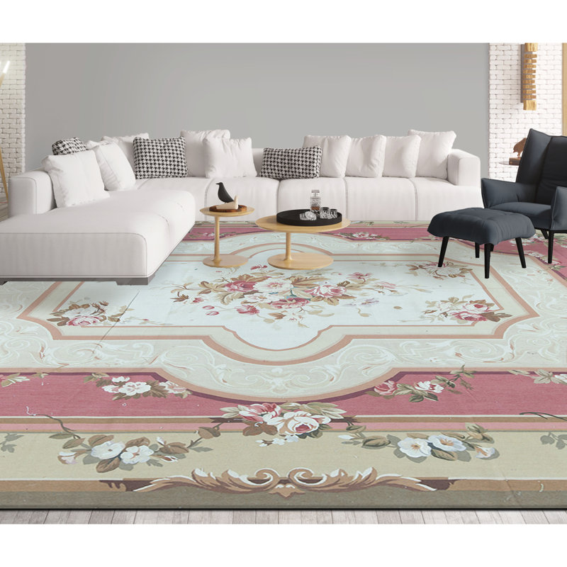 Hand-Knotted High-Quality Ivory and Peach Area Rug