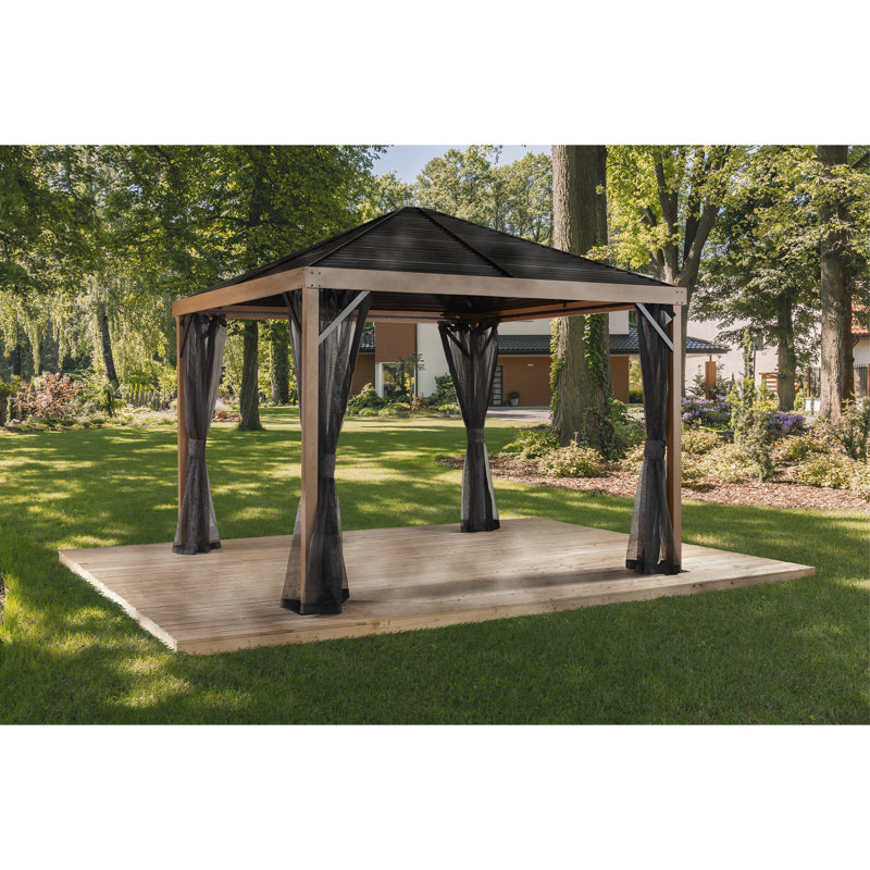 Sojag Outdoor Sanibel Hardtop Gazebo Outdoor Sun Shelter, Wood Finish, 8 Ft. W x 8 Ft. D
