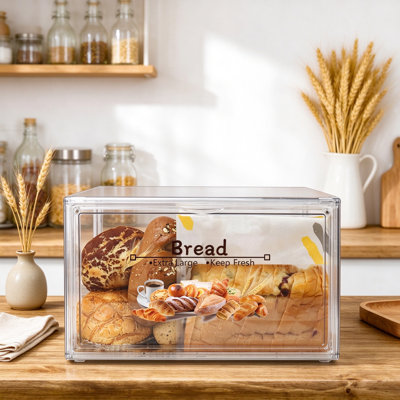 Grande boîte à pain pour comptoir de cuisine, contenant à pain empilable à double couche, porte-pain transparent pour rouleaux de muffins maison, rangement hermétique avec sacs de conservation