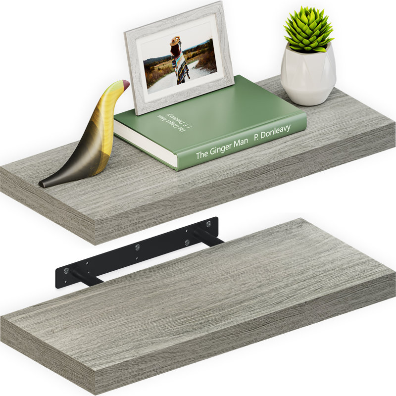 Ensemble de tablettes flottantes avec supports muraux invisibles l 60 po x P 8 po Miami, 24 inches, Grey Oak
