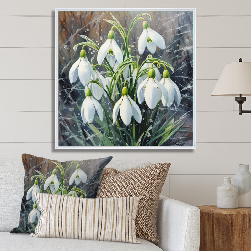 Snowdrops Floral Serenity II, H 30 po x l 30 po x P 1 po, Cadre flottant blanc