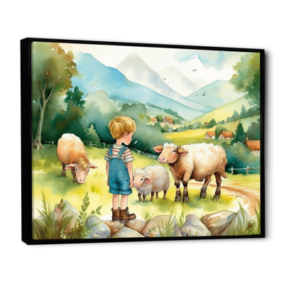 Enfants sur une ferme II - impression sur toile de paysage de ferme