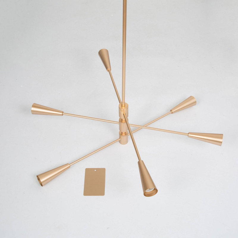 6-Light Gold Modern Chandelier 4 Height Adjustable Rods for Indoor Dry