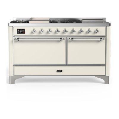 Majestic III Series 60 Inch Dual Fuel Range with 7 Sealed Burners, Griddle, Frenchtop in Antique White (Liquid Propane, Chrome Trim)