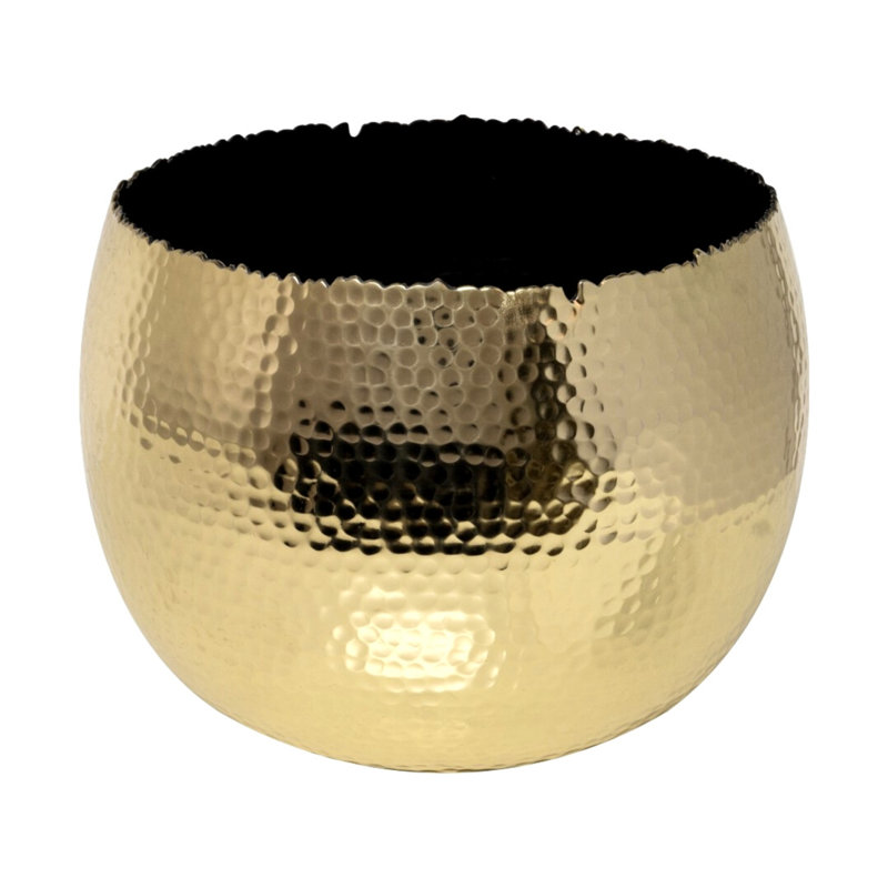Hammered Metal Indoor Planter Bowl, Nickel/Black, 14cm H x 19cm W x 19cm D