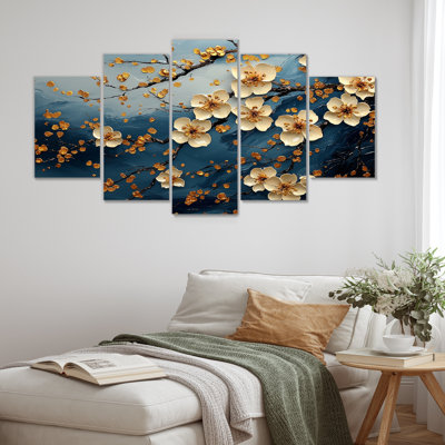 «Blue Cherry Blossom Branches On Mountain II», ensemble d'art sur toile Cherry Blossom