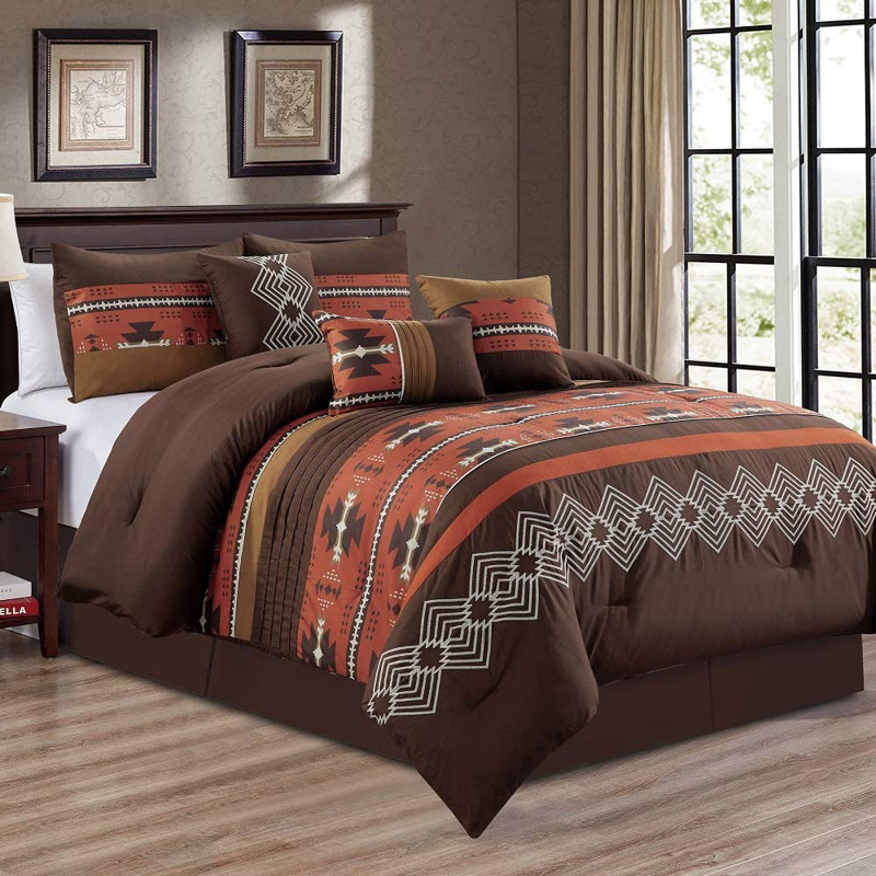 Polyester Ring Stitch Geometric Shapes Comforter, King Comforter + 6 Additional Pieces, Spice