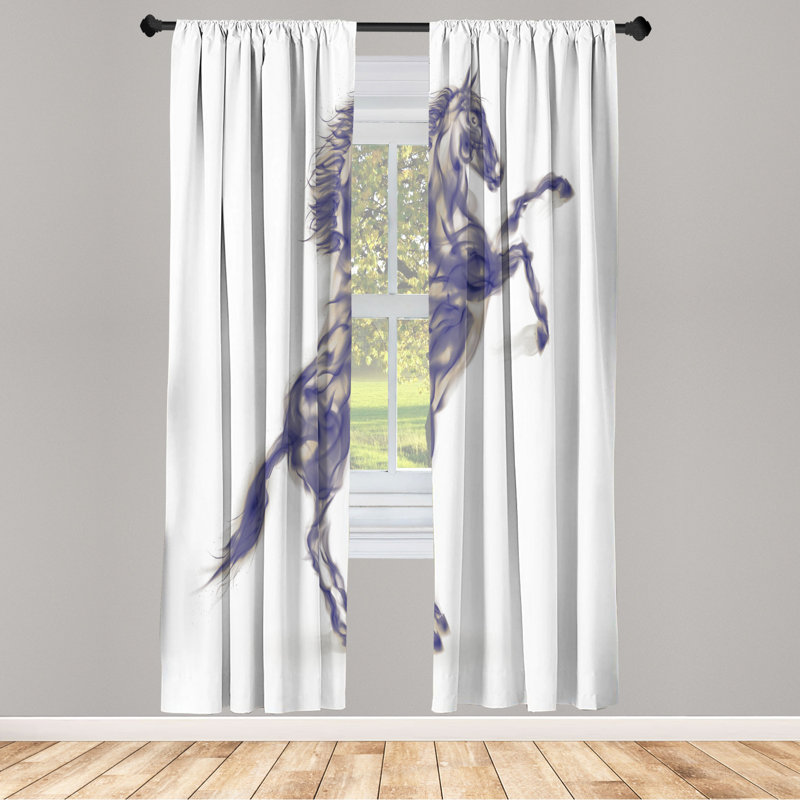 Microfiber Floral Semi-Sheer Rod Pocket Curtain Panels, 28" W x 84" L, Dark Blue/White