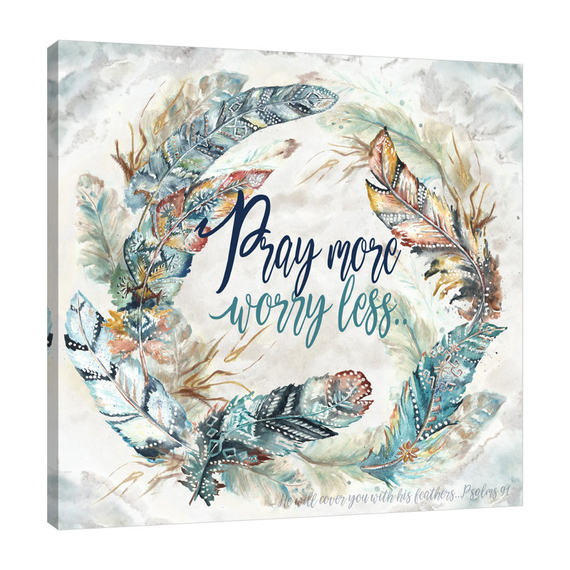 Feather Wreath: Pray More by Tre Sorelle Studios - Wrapped Canvas Painting, 30 cm H x 30 cm W
