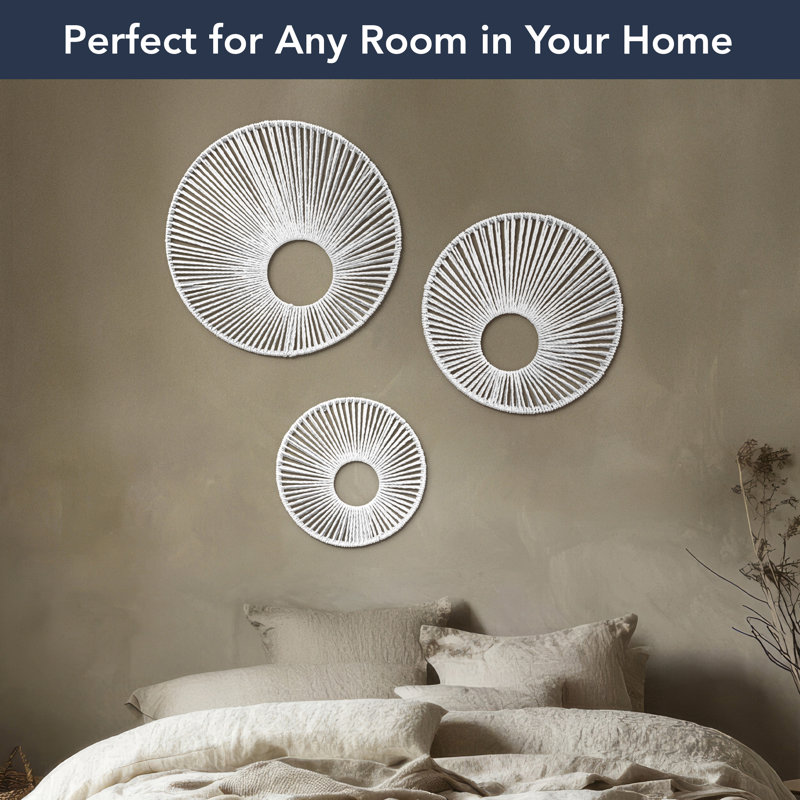 Molly Round Paper Rope Wall Decor Set of 3, White