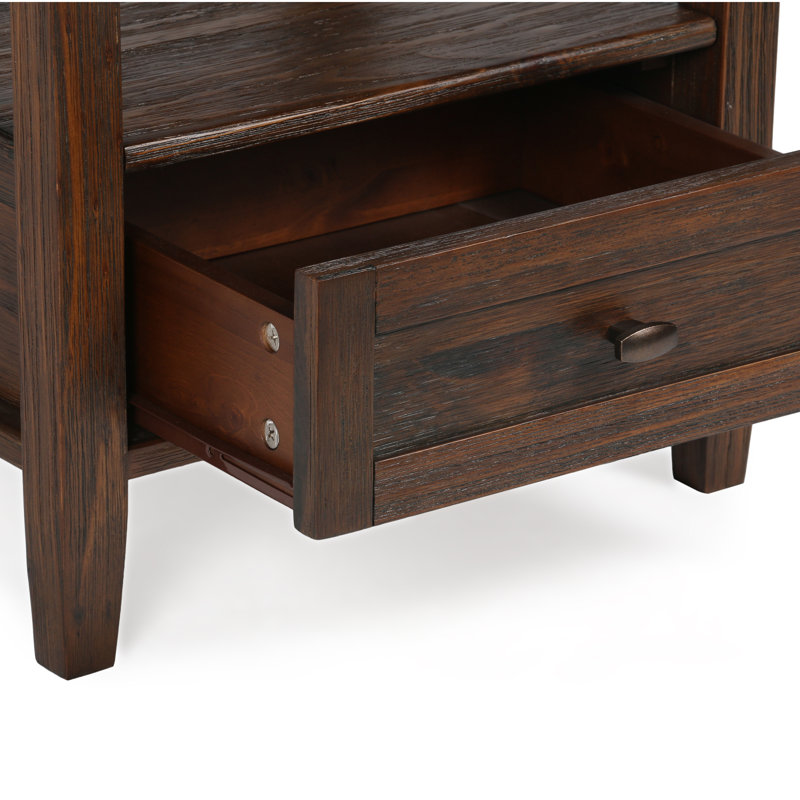 Distressed Charcoal Brown Solid Wood End Table with Storage