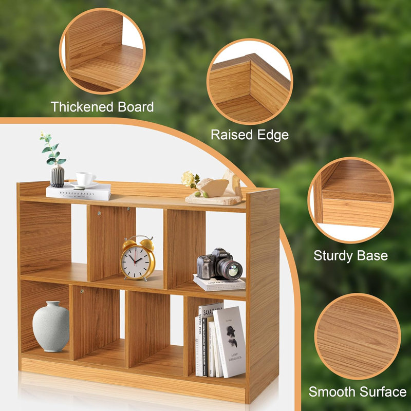 Dousy- 35.43” Wodden Cube Shelf, 2 Tier Open Shelf Bookcases 7 Cube Bookshelf With Base, Freestanding Cube Storage Organizer Bookshelves Display Shelf For Bedroom, Living Room, Home Office