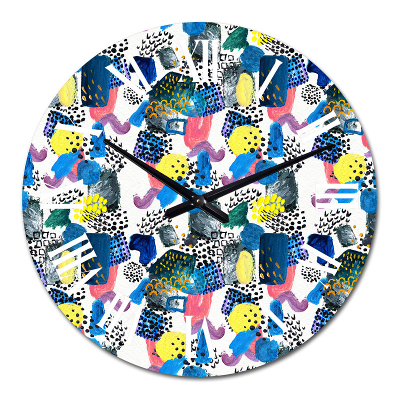 Blue And Yellow Brush Strokes - Patterned Wall Clock, Oversized