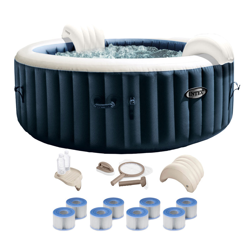 Intex 120 Volt 140 - Jet Vinyl Round Inflatable Hot Tub in Blue