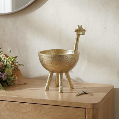 Savanna 7.5" Tall Gold Giraffe Decorative Bowl & Sculpture